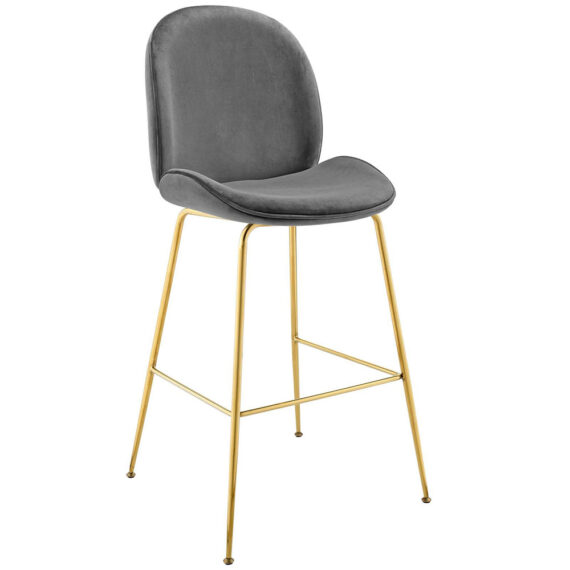 Caelynn Gold Stainless Steel Leg Performance Velvet Bar Stool Gray