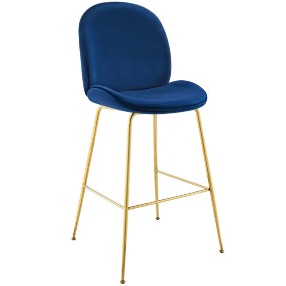 Caelynn Gold Stainless Steel Leg Performance Velvet Bar Stool Navy