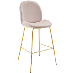 Caelynn Gold Stainless Steel Leg Performance Velvet Bar Stool Pink