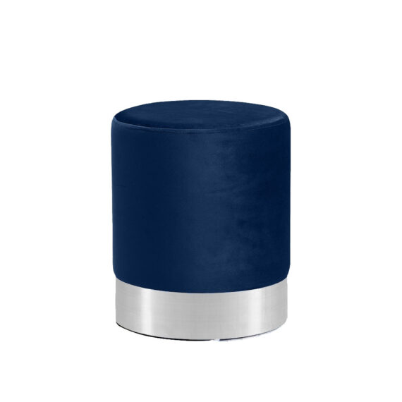 Grove Ottoman Silver-Navy Velvet