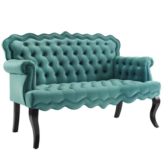 Raven Button Tufted Loveseat Velvet Teal
