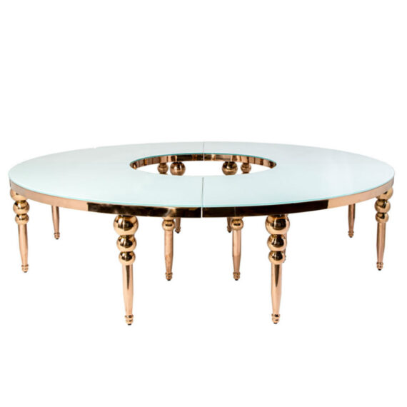 Row Dining Table Rose Gold & Frosted White Top