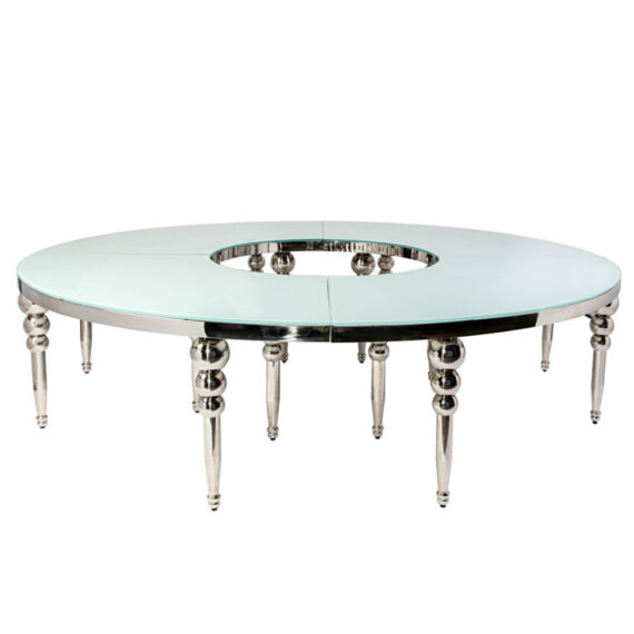 Row Dining Table Silver & White Frosted Top
