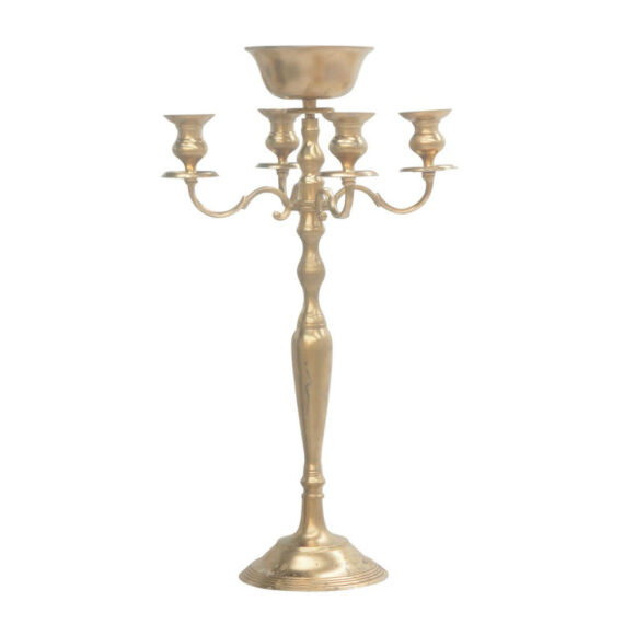 Sleek Gold Candelabra with Flower Bowl
