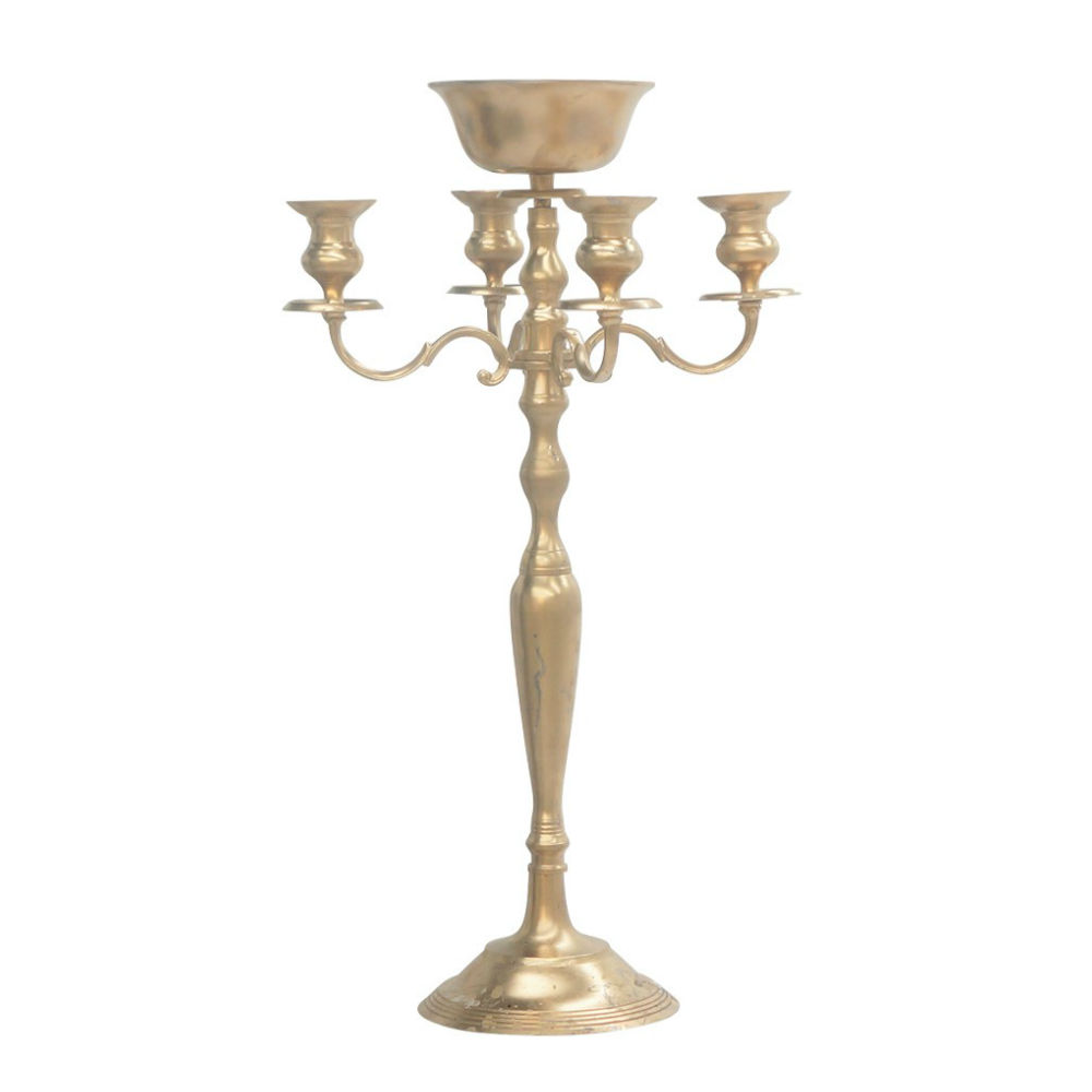 Sleek Gold Candelabra with Flower Bowl
