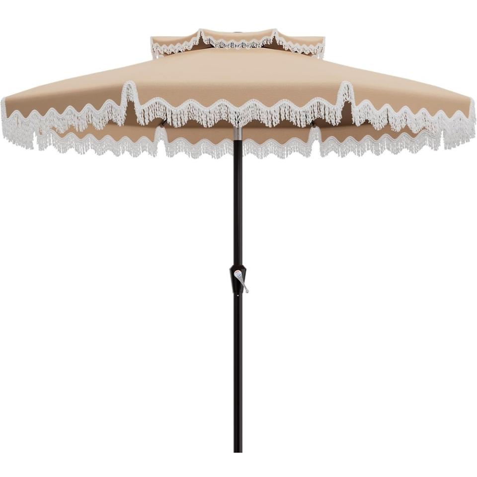 Tan Tassle Umbrella 9'