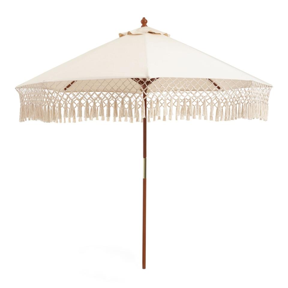 Beige Woven Fringe Umbrella 9'