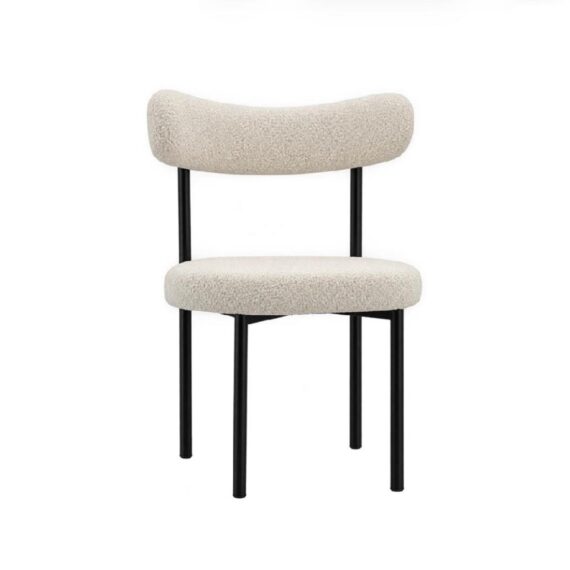 Boucle Dining Chair White and Black Frame