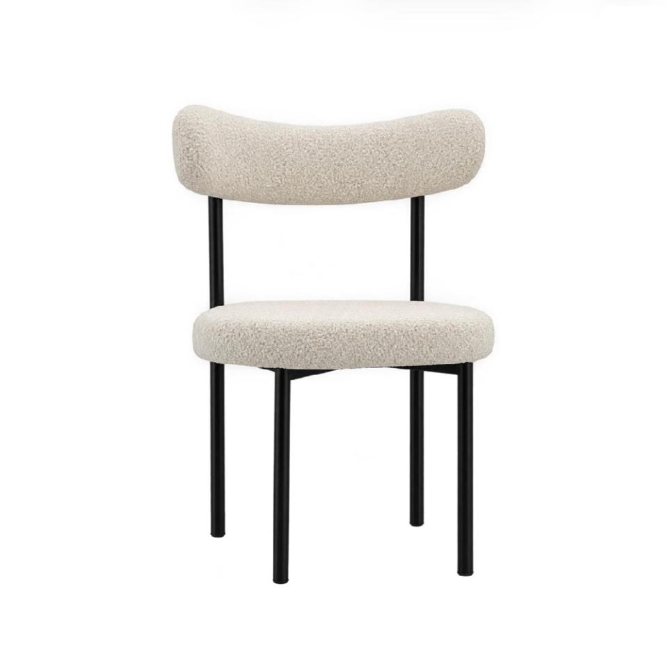 Boucle Dining Chair White and Black Frame